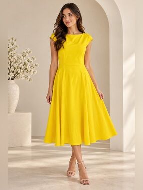 Dress Tells Yellow Midi Fit & Flare Dress Size XL